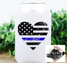 Load image into Gallery viewer, Blue Line Distressed Heart koozie