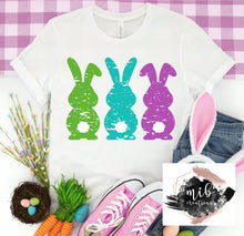 Load image into Gallery viewer, Green Blue Purple Bunnies shirt