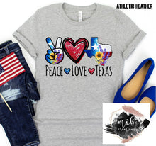 Load image into Gallery viewer, Peace Love Texas Yellow Rose Bluebonnets shirt