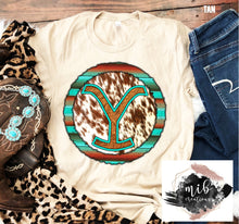 Load image into Gallery viewer, Serape and Cowhide Yellowstone shirt