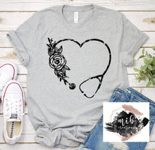 Load image into Gallery viewer, Floral Heart Stethoscope shirt