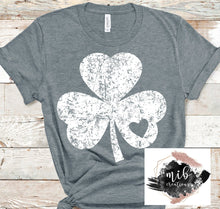 Load image into Gallery viewer, Distressed 3 Leaf Clover with Heart shirt
