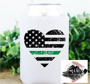 Green Line Distressed Heart koozie