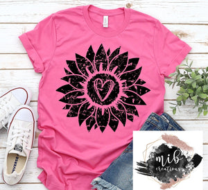 Distressed Sunflower with Heart Shirt