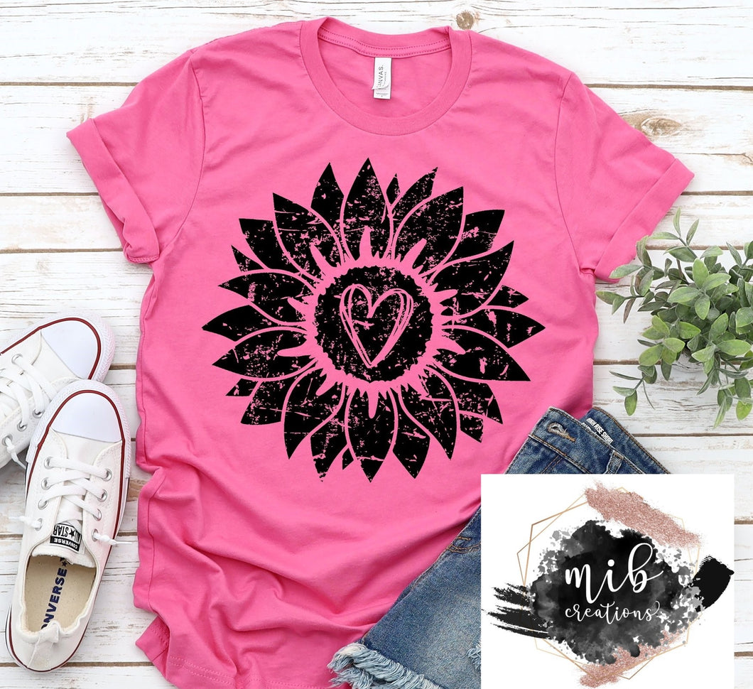 Distressed Sunflower with Heart Shirt