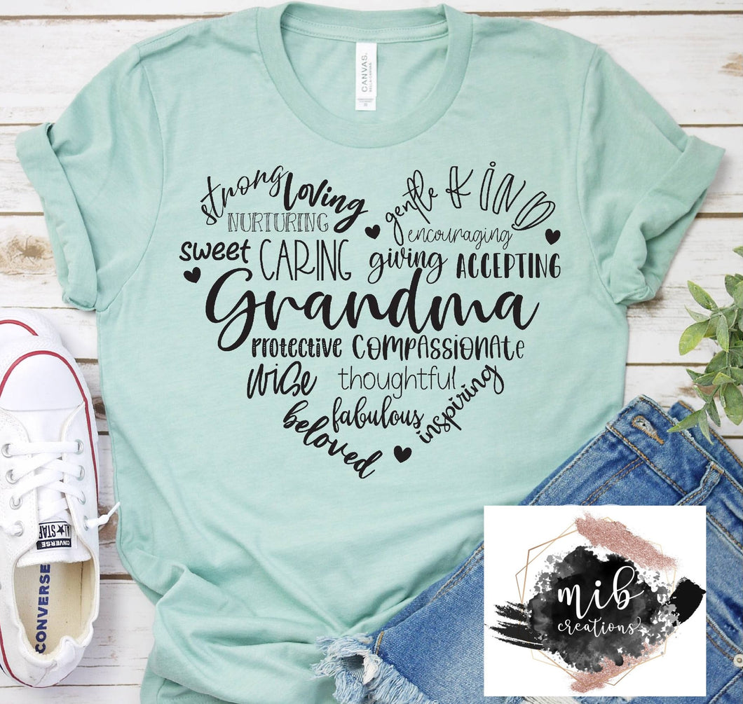 Grandma Heart Word Art shirt