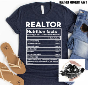 Realtor Nutrition Facts shirt