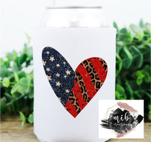 Load image into Gallery viewer, Red Blue &amp; Leopard Heart koozie
