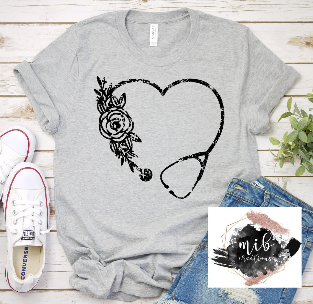 Floral Heart Stethoscope shirt