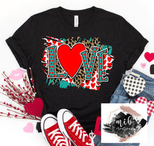 Load image into Gallery viewer, Teal and Red Leopard Love shirt
