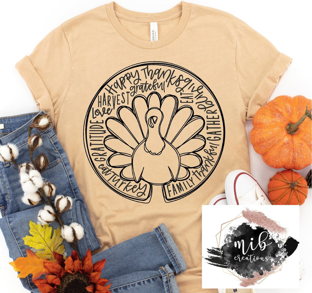 Thanksgiving Turkey Word Art Shirt