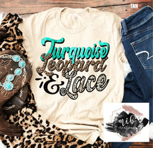 Load image into Gallery viewer, Turquoise Leopard &amp; Lace shirt
