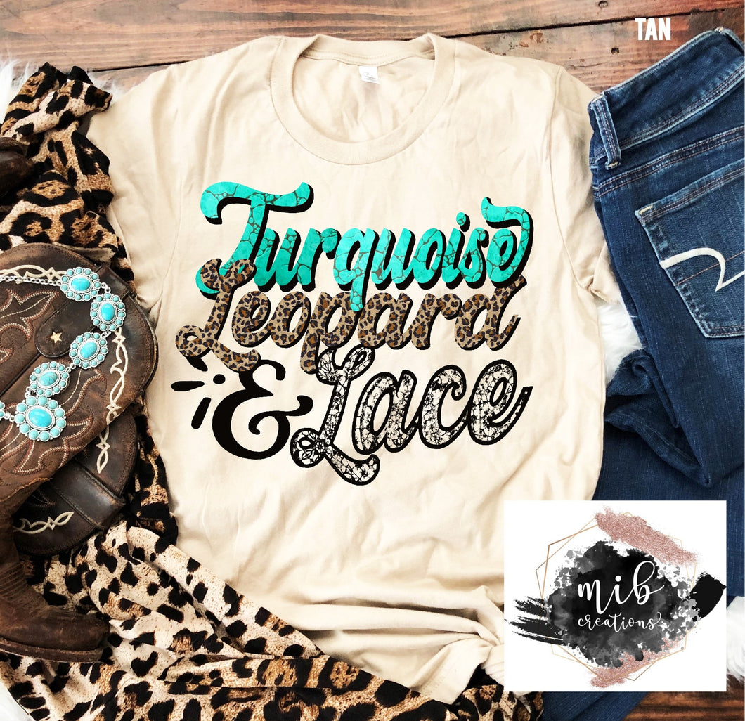 Turquoise Leopard & Lace shirt