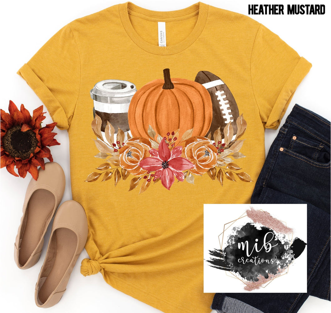 Watercolor Pumpkin Football Coffee shirt